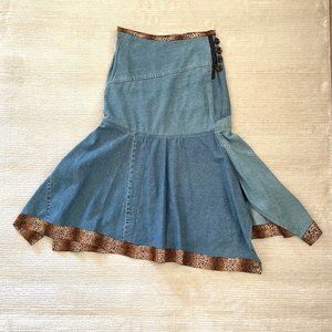 Womens One of a Kind Designer Made Denim Skirt with Leopard Print Trim Sz 2